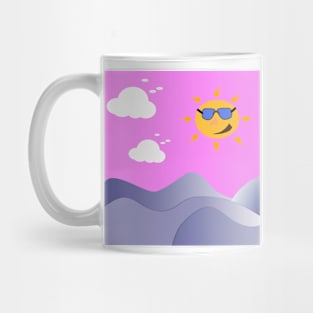 Morning cartoon landscape. Sun, cloud sky illustration Mug